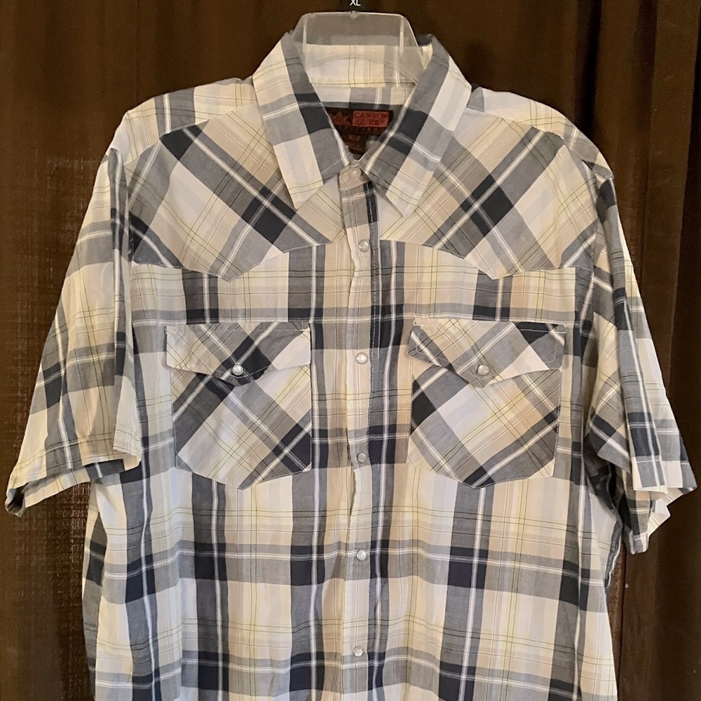 Canyon Guide Men’s Western Short Sleeve Shirt with pearl snap buttons-XL